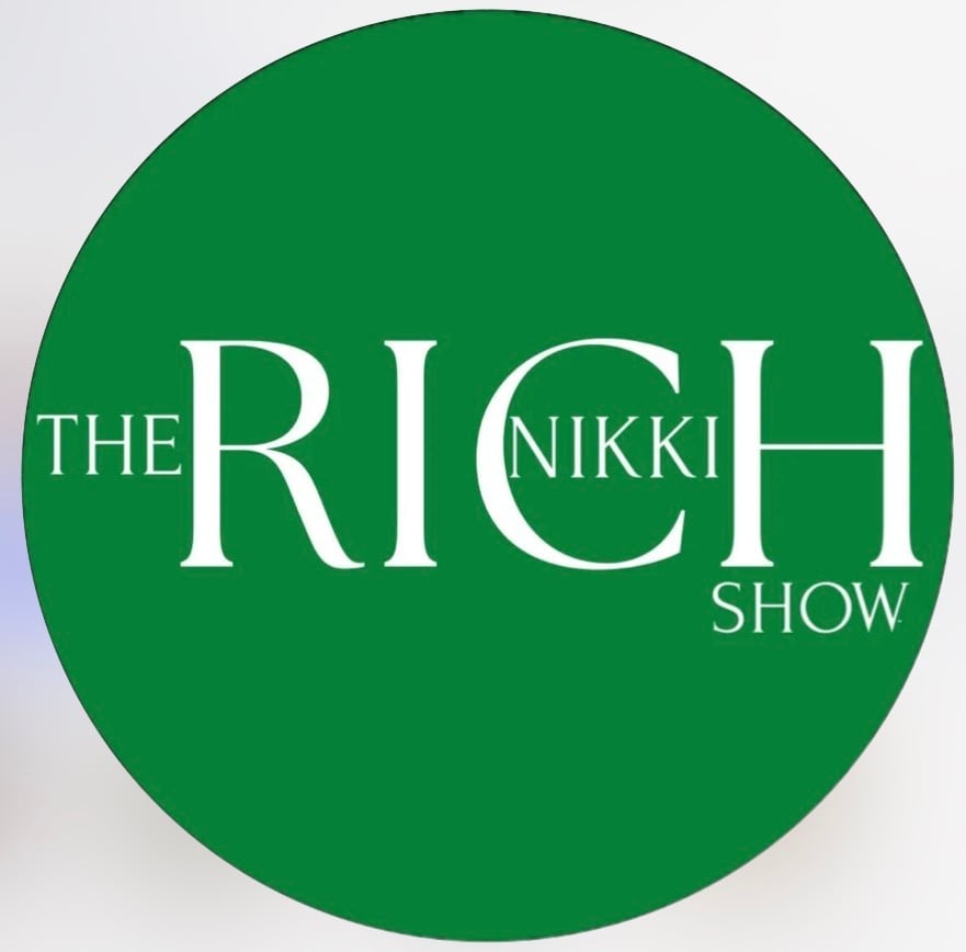 The Nikki Rich Show logo with white text on a green circular background